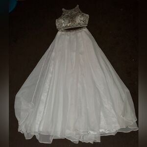 Elegant White Beaded 2 Piece Gown